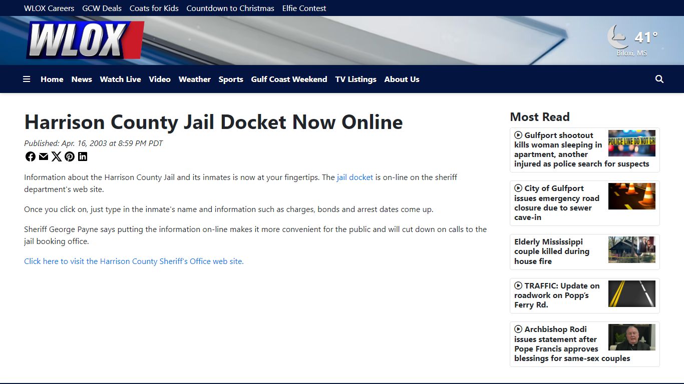 Harrison County Jail Docket Now Online - WLOX